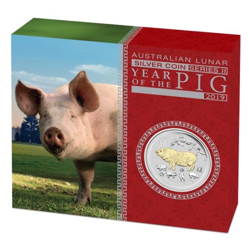 Thumbnail for 2019 1oz Silver Gilded Proof Coin - Year of the Pig Lunar Series