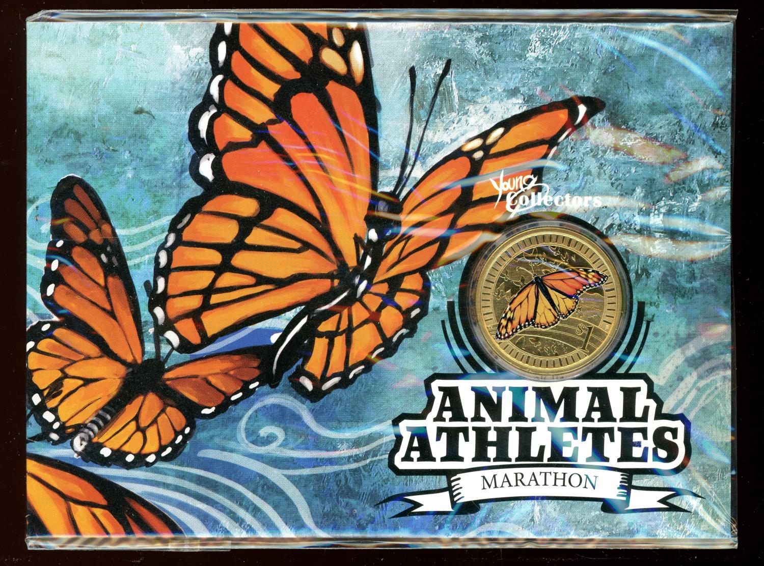 Thumbnail for 2012 Animal Athletes Coloured One Dollar Coin on Card - Monarch Butterfly