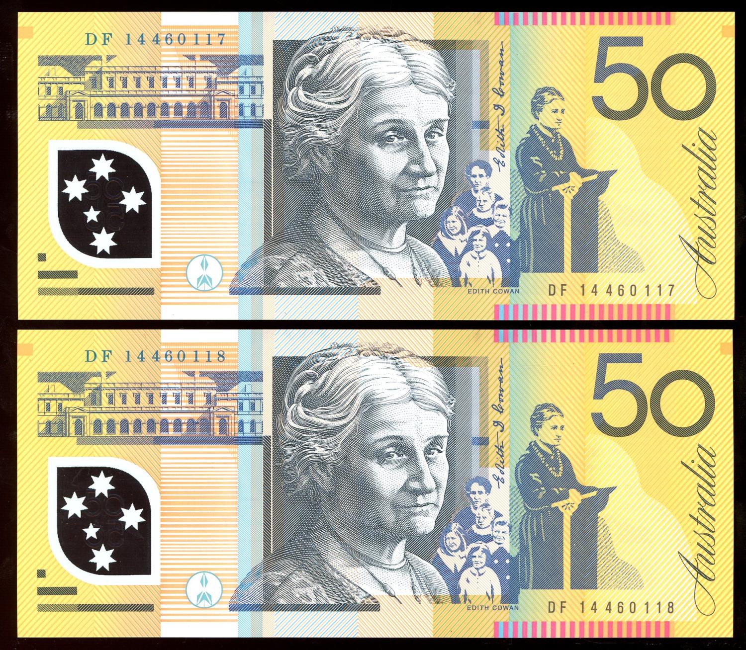 Thumbnail for 2014 Consecutive Pair $50 Polymer DF14 460117-118 UNC