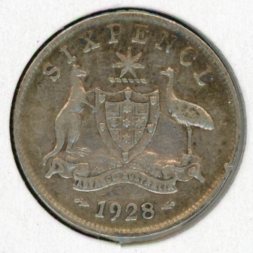 Thumbnail for 1928 George V Australian Sixpence Fine