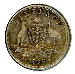 Thumbnail for 1935 George V Australian Sixpence - Fine