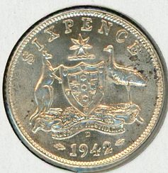 Thumbnail for 1942D Australian Sixpence UNC
