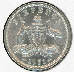 Thumbnail for 1951PL George VI Sixpence UNC