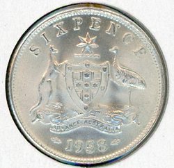 Thumbnail for 1958 Australian Sixpence UNC