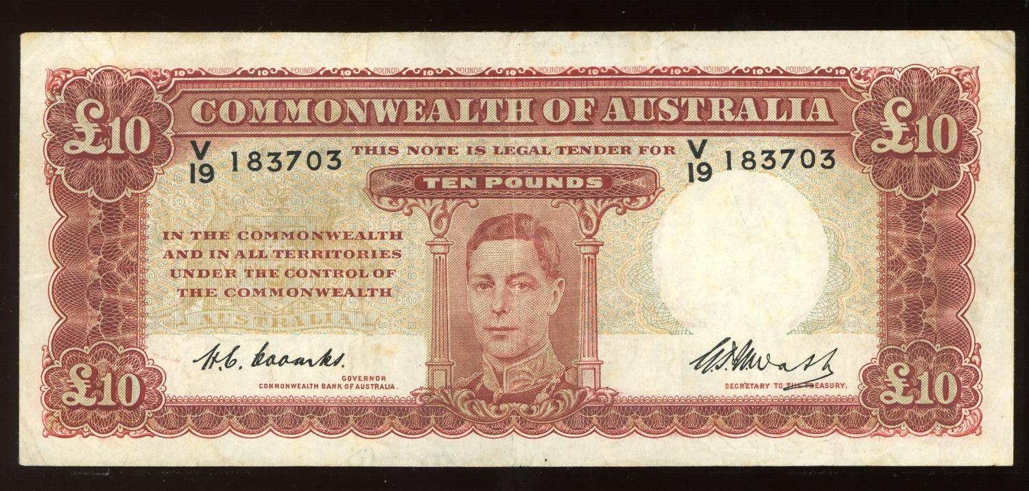 Thumbnail for 1949 Ten Pound Note Coombs - Watt V19 183703 Fine
