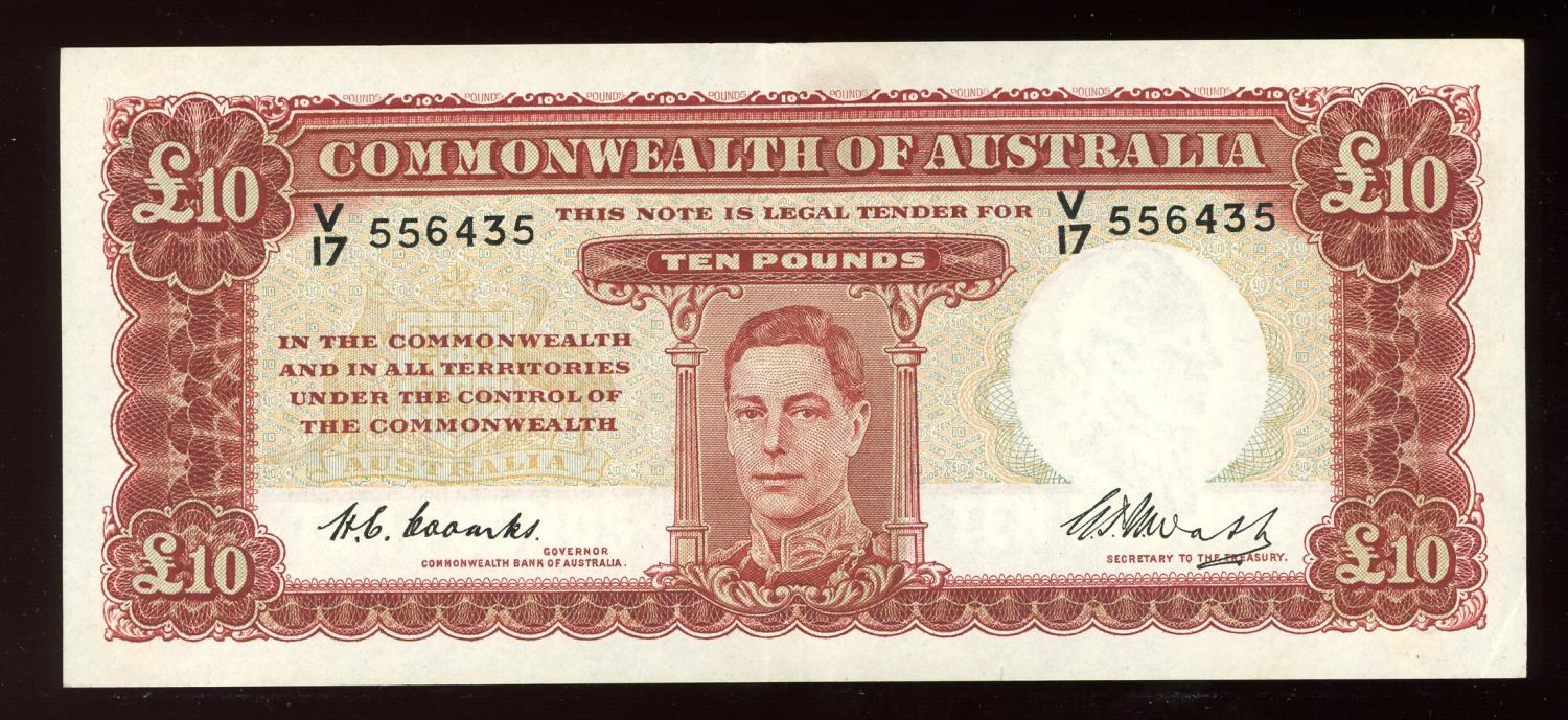 Thumbnail for 1949 Ten Pound Note Coombs - Watt V17 556 435 EF