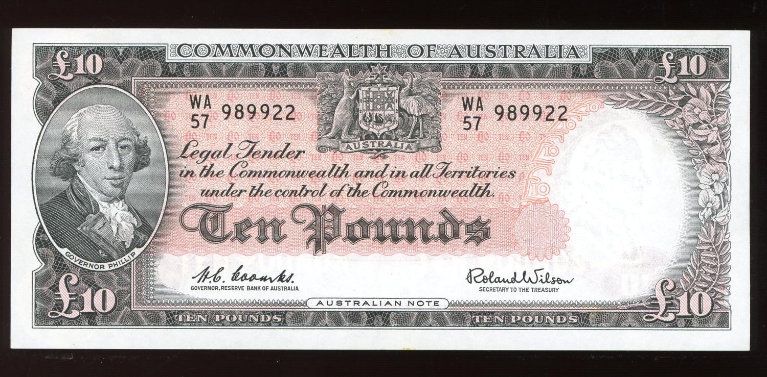 Thumbnail for 1960 Ten Pound Note Coombs - Wilson WA57 989922 UNC