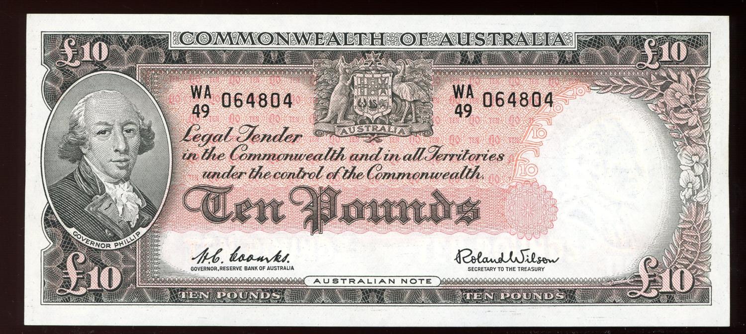 Thumbnail for 1960 Ten Pound Note Coombs - Wilson WA49 064804 UNC