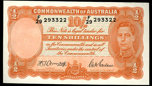 Thumbnail for 1942 Ten Shillings F29 293322 gVF