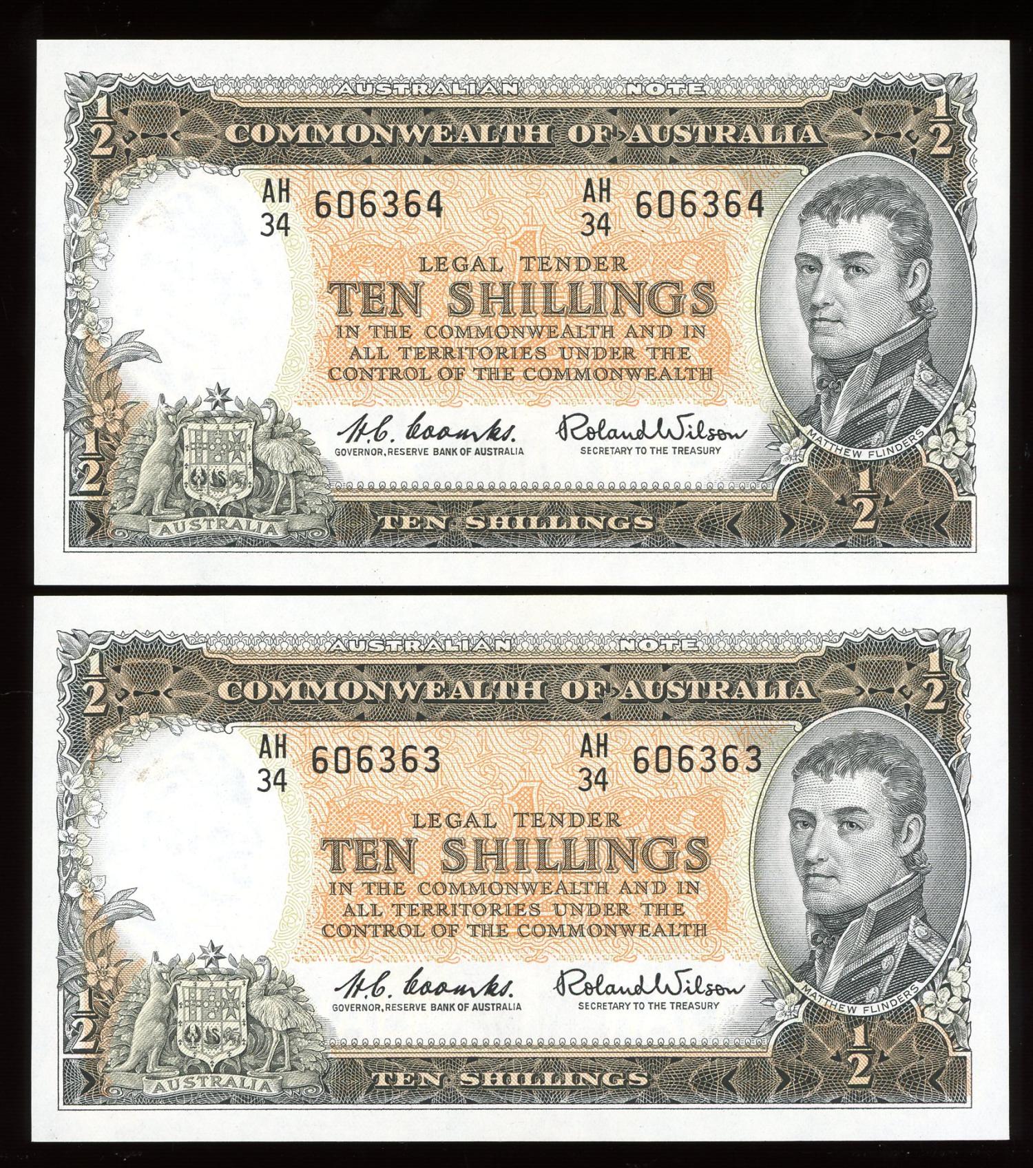 Thumbnail for 1961 Pair Ten Shillings AH34 606363-364 aUNC