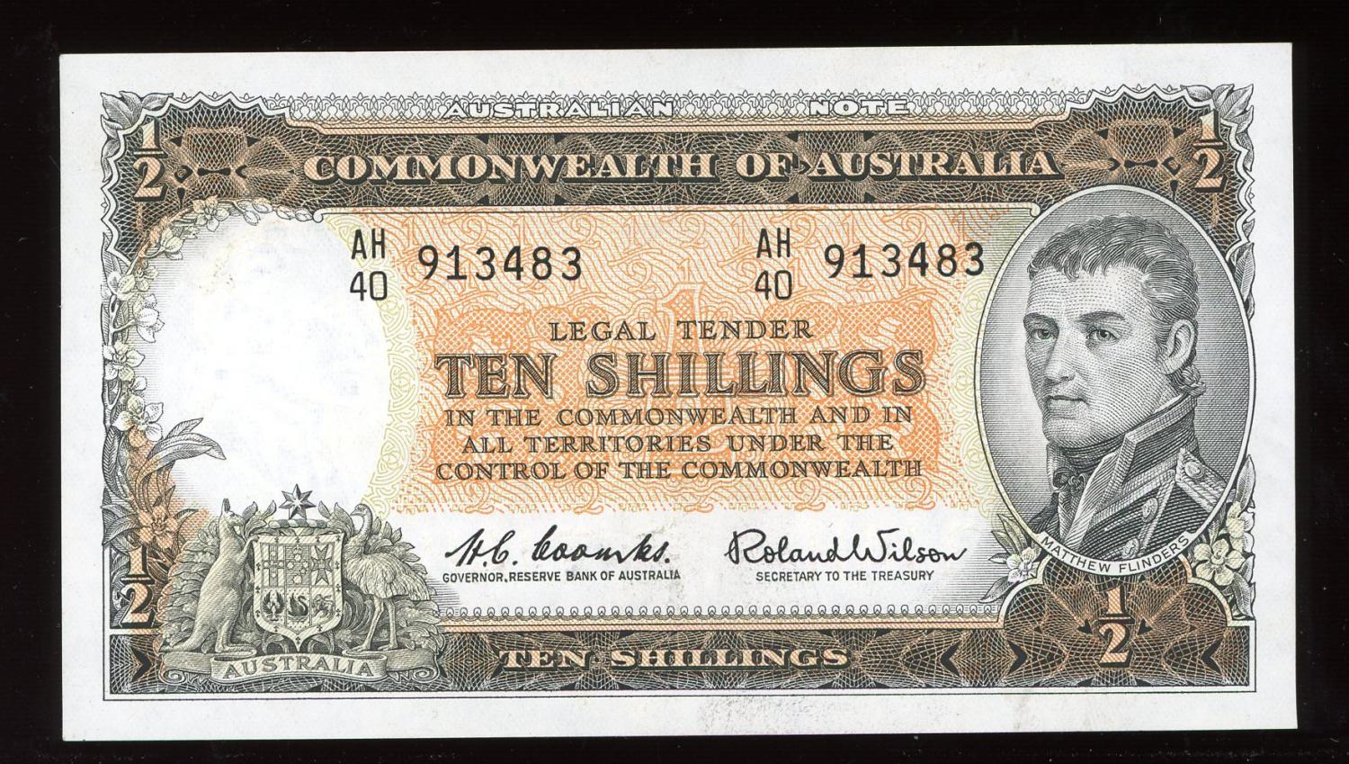 Thumbnail for 1961 Coombs-Wilson Ten Shilling Note AH40 913483 EF