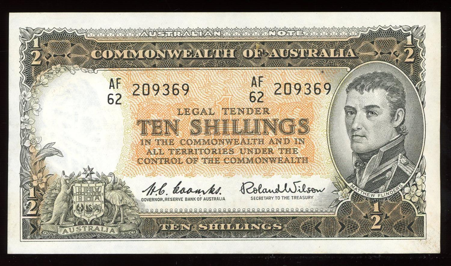 Thumbnail for 1961 Ten Shilling Banknote AH62 209369 EF