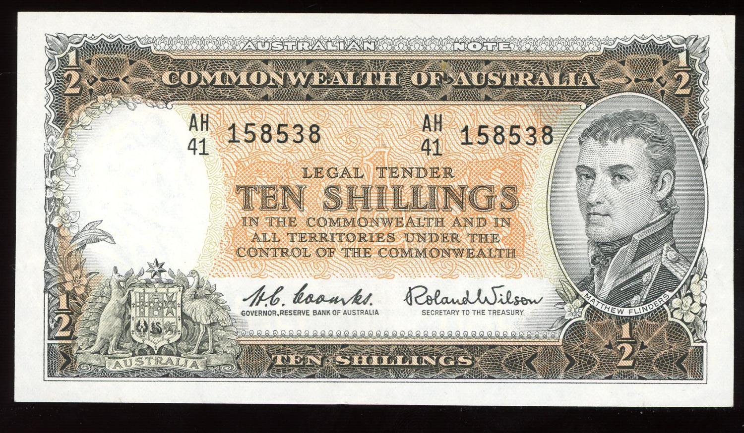 Thumbnail for 1961 Ten Shilling Banknote AH41 158538 VF