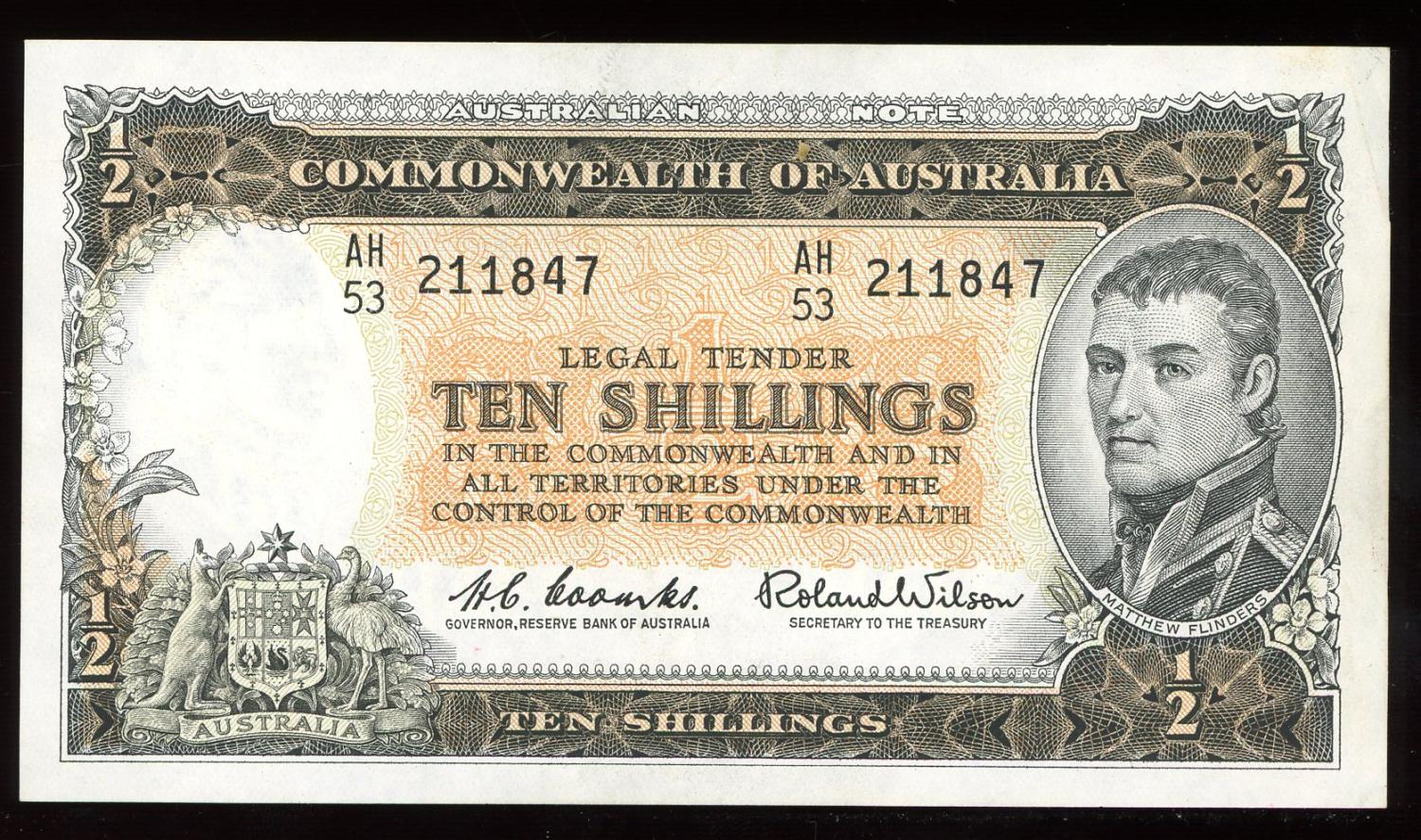 Thumbnail for 1961 Ten Shilling Banknote AH53 211847 gEF