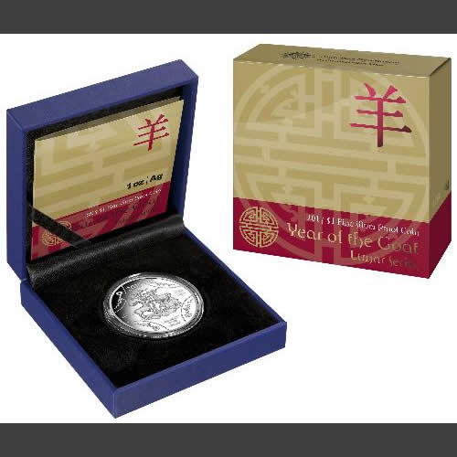 Thumbnail for 2015 Lunar Year of the Goat $10.00 5oz Silver Proof Coin