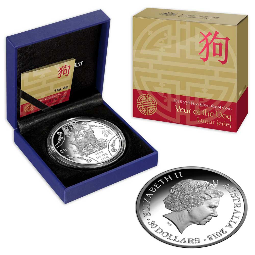 Thumbnail for 2018 $30 Lunar Year of the Dog 1kg Silver Proof Coin