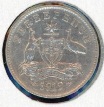 Thumbnail for 1919 George V Australian Threepence Fine -B