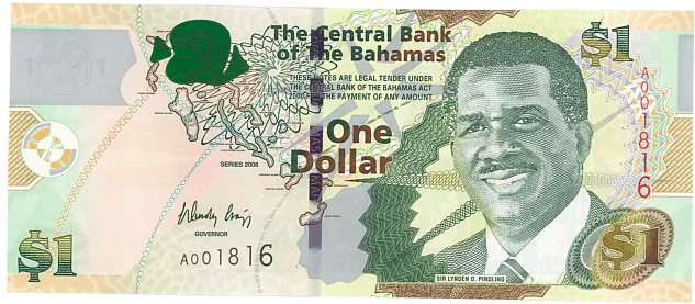 Thumbnail for 2008 Bahamas One Dollar Note UNC A001816