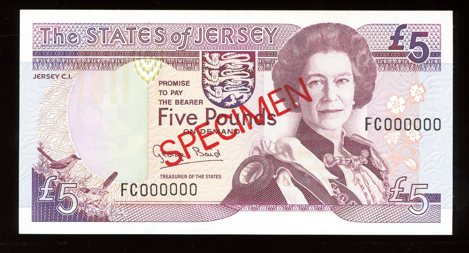 Thumbnail for 1989 Jersey Five Pound Specimen Banknote UNC