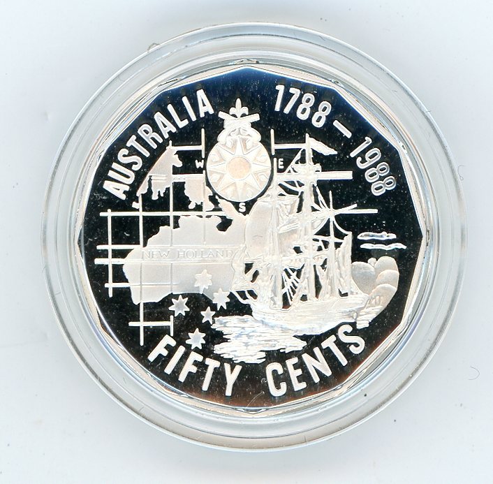 Thumbnail for 1989 Silver Proof Fifty Cents In Capsule - 1988 Bicentenary Design