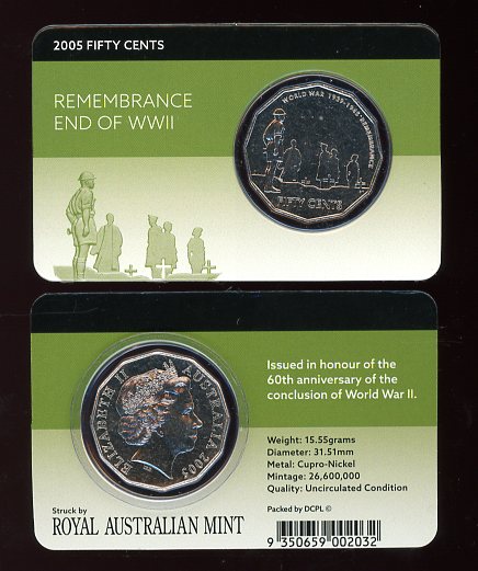 Thumbnail for 2005 Remembrance Fifty Cent Uncirculated on DCPL Card
