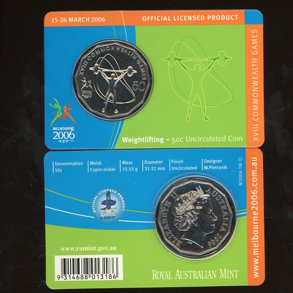 2006 Melbourne XVIII Commonwealth Games 50c Uncirculated Coin Weightlifting