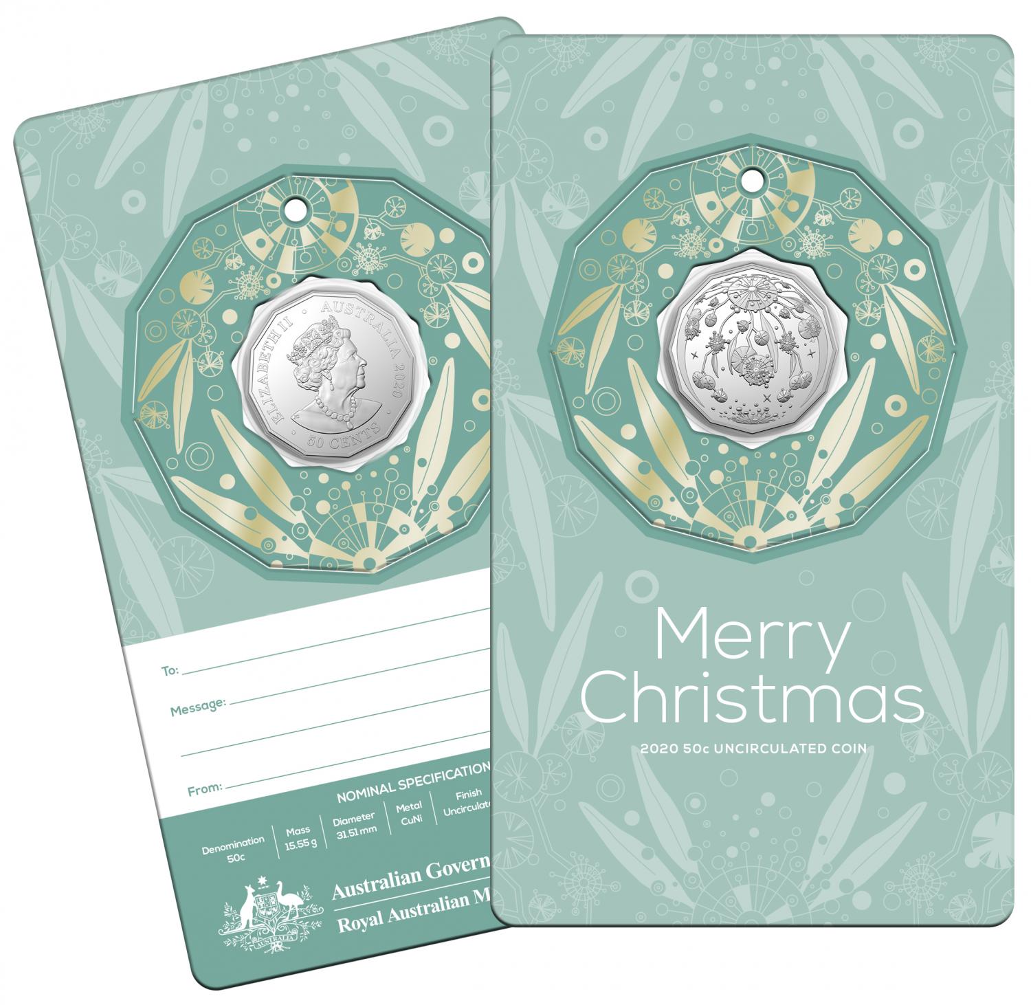 Thumbnail for 2020 Christmas .50c UNC Coin - Green Card Decoration
