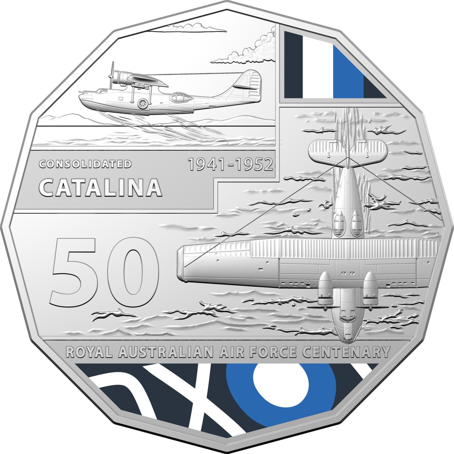 Thumbnail for 2021 Centenary of the Air Force - Catalina Coloured Fifty Cent Coin on Card