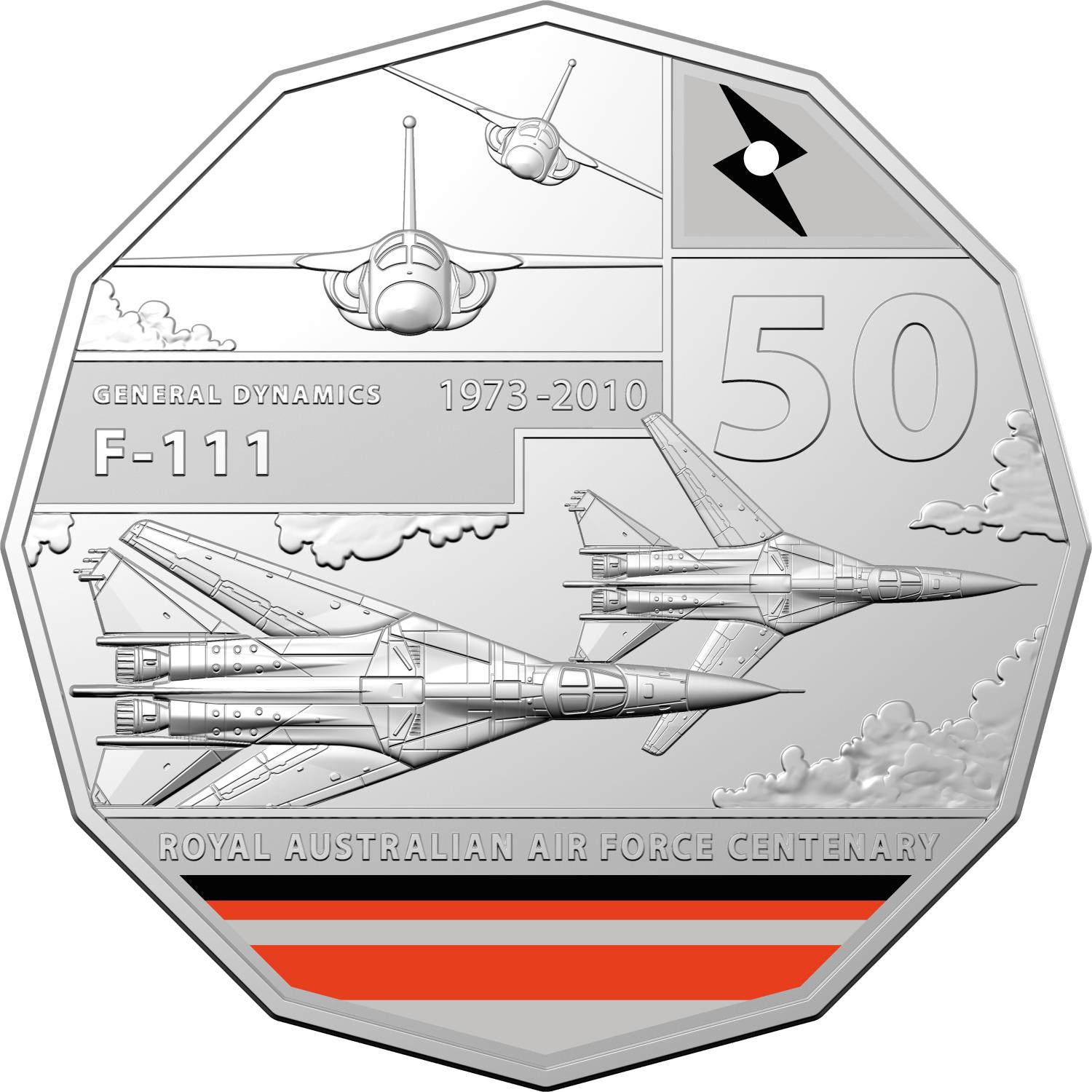 Thumbnail for 2021 Centenary of the Air Force - F111 Coloured Fifty Cent Coin on Card