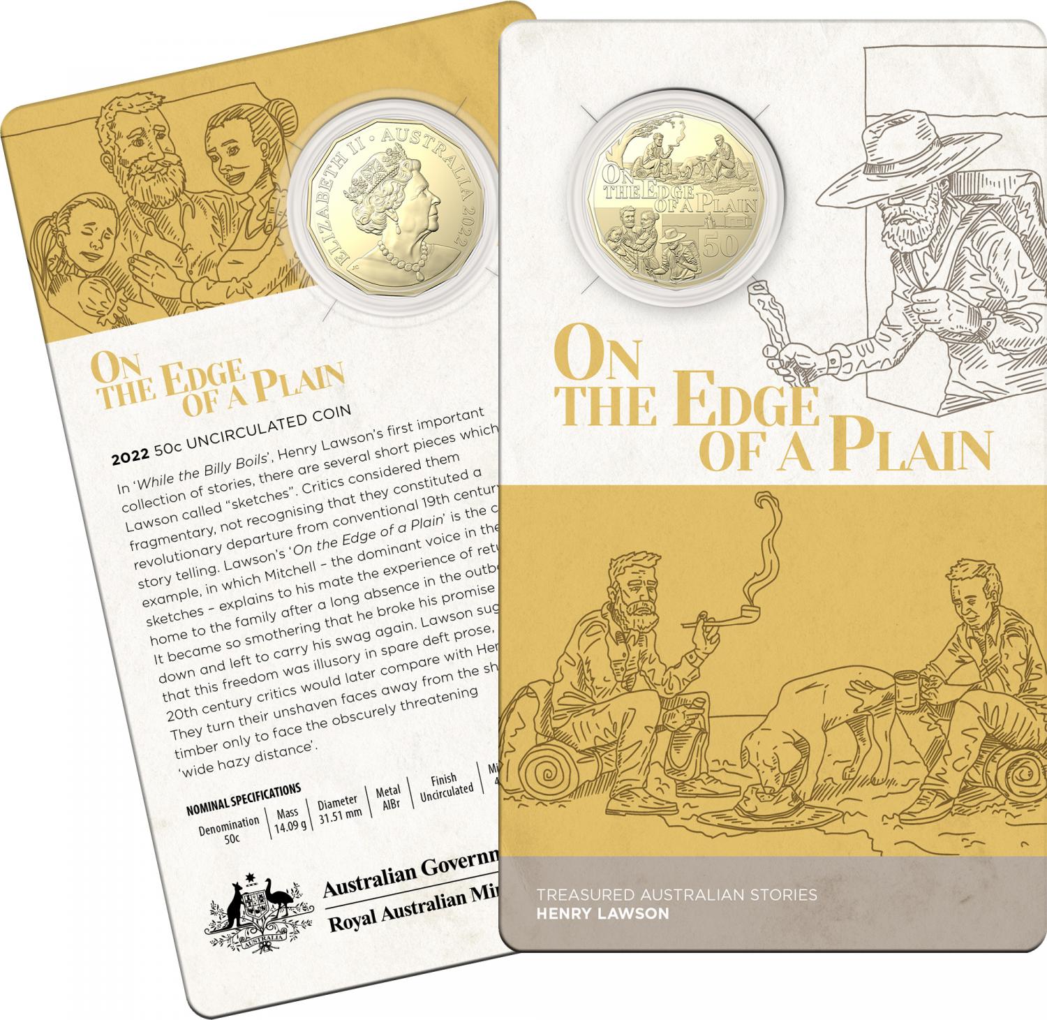 Thumbnail for 2022 .50¢ Henry Lawson - On the Edge of Plain AlBr UNC Coin on Card (Single Coin)