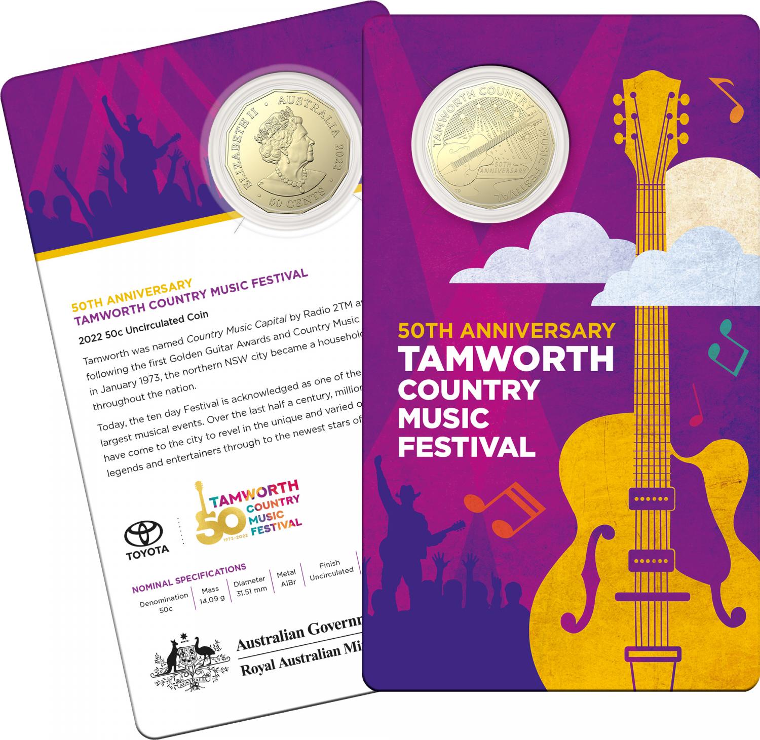 Thumbnail for 2022 .50¢ 50th Anniversary of the Tamworth Country Music Festival CuNi Coin on Card