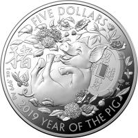 Image 2 for 2019 Five Dollar Fine Silver Proof Coin - Lunar Year of the Pig