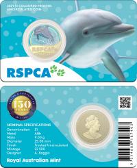 Image 1 for 2021 $1 150th Anniversary of the RSPCA Australia -  Dolphin Coloured Coin in Card (Single Coin)