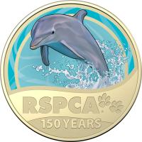 Image 2 for 2021 $1 150th Anniversary of the RSPCA Australia -  Dolphin Coloured Coin in Card (Single Coin)