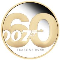 Image 2 for 2022 60 Years of Bond 2oz Silver Proof Gilded Coin
