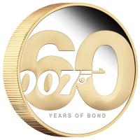 Image 1 for 2022 60 Years of Bond 2oz Silver Proof Gilded Coin