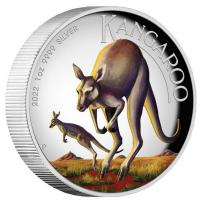 Image 1 for 2022 1oz Coloured Silver High Relief Kangaroo