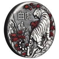 Image 1 for 2022 2oz Silver Antiqued Coloured Coin - White Tiger