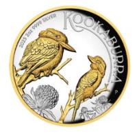 Image 3 for 2023 $2 Australian Kookaburra 2oz Silver Proof High Relief GILDED Coin 