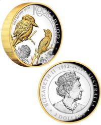 Image 2 for 2023 $2 Australian Kookaburra 2oz Silver Proof High Relief GILDED Coin 