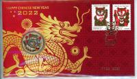 Image 1 for 2022 Issue 2 - Happy Chinese New Year 2022 PNC with Coloured Dragon $1 Perth Mint Coin