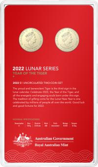 Image 2 for 2022 $1 Lunar Year of the Tiger AlBr UNC Two Coin Set