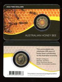 Image 1 for 2022 $2 Honey Bee Coloured Coin AlBr on Black Honey Bee DCPL Card