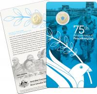 Image 1 for 2022 $2  75th Anniversary of Peacekeeping C Mintmark Coloured Uncirculated AlBr Coin on Card