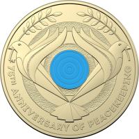 Image 1 for 2022 $2 Lest We Forget: 75th Anniv Of PeaceKeeping AlBr Circulating Rolled Coin with RAM Hologram Sticker