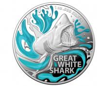 Image 2 for 2022 $5 Australia's Most Dangerous Great White Shark Coloured Silver  Proof Coin in Box