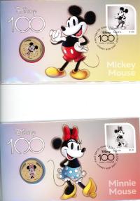 Image 1 for 2023 Issue 24 & 25 - Disney 100 - Mickey Mouse & Minnie Mouse with Coloured Tuvalu Perth Mint $1 PNC