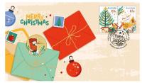 Image 1 for 2023 Issue 30 Merry Christmas Stamp & Coloured $1 Tuvalu Coin PNC