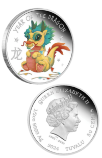 Image 3 for 2024 50 cents Baby Dragon Half Oz Silver 99.99 Proof Coloured Tuvalu Coin  (Perth Mint)