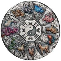 Image 1 for 2023 5oz Coloured Antique Coin - Lunar Animals